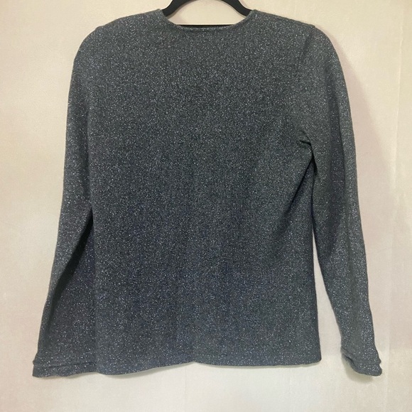 Ann Taylor LIKE NEW grey metallic cashmere v neck ruffle sleeve sweater SP - Picture 4 of 5